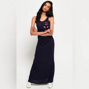 Superdry Tri Colour Strap Maxi Dress Eclipse Navy Size 4 Vintage Americana